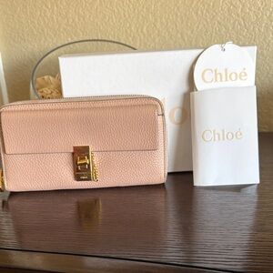 Chloé Leather Zip Around Wallet - Blush Pink